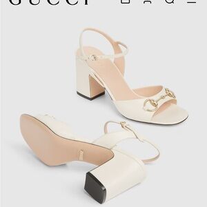 Gucci White Block Heel Sandals